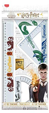 Maped - stossfestes Zeichen-Set HARRY POTTER, 4-teilig: 1x Lineal 30 cm, 1x Zeichen-Dreieck 60°, 1x Zeichen-Dreieck 45°, 1x Winkelmesser, 981765