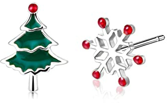 Örhängen silver 925, stiftörhängen silver/guld med älg/snöflingor/trädhänge, julsmycken presenter för kvinnor flickor älskare, S, guldpläterad, Kubisk zirkonia