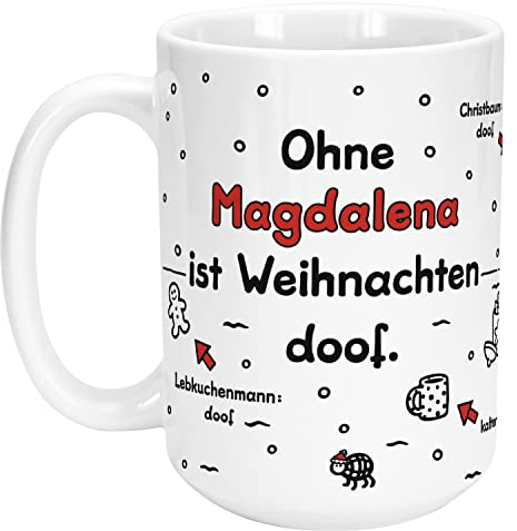 Sheepworld »Ohne … ist Weihnachten doof.« XL-Tasse mit Wunschnamen, personalisiert (weiß) | Keramik, 42,7 cl | Geschenk personalisiert | L1638