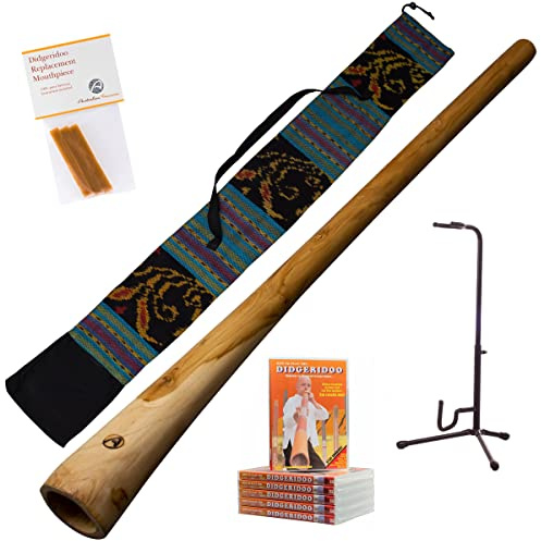 Australian Treasures - PAQUETE DIDGERIDOO: Didgeridoo 120cm - bolsa de didgeridoo - cera de abeja - video de la lección - soporte de didgeridoo