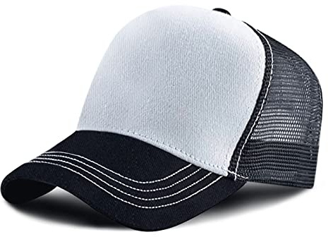 Baseball Cap for Men Women,5 Panel Adjustable Plain Trucker Cap Mesh Back Sports Casual Cap Summer Sun Hat for Unisex (White Black, One Size)