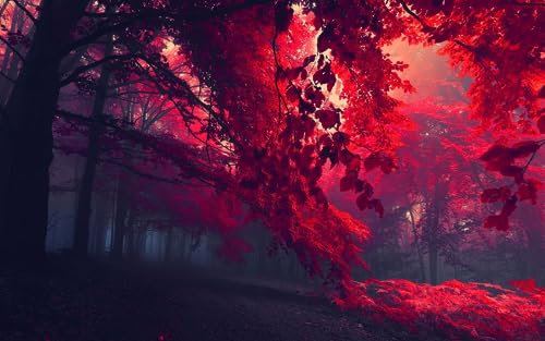 Puzzles For Adults 1000 Pieces Crimson Natural Forest Trees Red Leaves Mist Waterfall Landscape Foliage Plant Deciduous 75 * 50Cm
