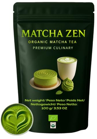 MATCHA ZEN - Té Matcha en Polvo Premium Culinario Ecológico, con Colágeno, Orgánico, Ideal para Smoothies, Batidos, Repostería, Energía Natural, Antioxidantes, Detox, Té Verde, Vegano, Sin Gluten