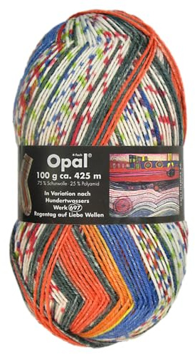 Frida's Wollhaus Opal 100 g de lana para tejer calcetines, 1435 colores (1435 | día de lluvia sobre olas de amor)