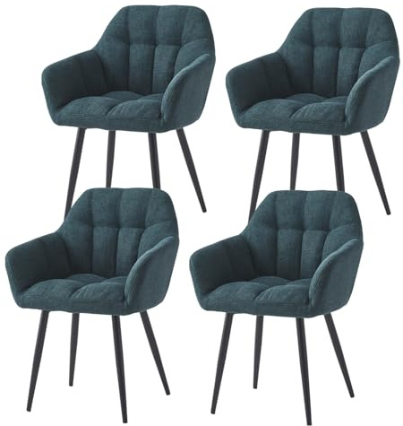 HomJoy Dining Chairs with Fabric Thick Padded Upholstered Kitchen Chair Armchair with Backrest Metal Legs Leisure Dining Chairs (4,Teal)