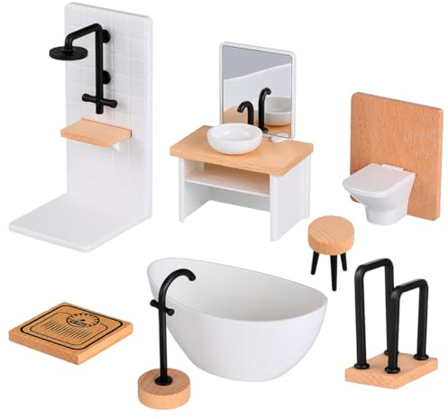 Vaguelly Juego De Baño Miniatura 1:12 8 Piezas Accesorios para Casa De Muñecas Muebles De Baño Realistas Decoración para Escenas De En Mini Casa