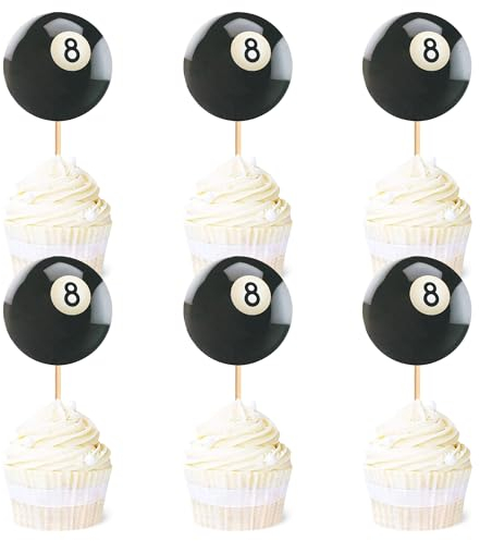 Blumomon 24 Stück Dual Front Billard Sport Kuchen Dekoration Billard Sport Cupcake Topper Sport Themed Party Dekoration Passend Für Billard Sportler Periphere Aktivitäten Dekoration