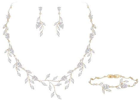 EVER FAITH Bröllopssmycken för brud damer brudtärna, zirkonia päronformad födelsesten blad halsband armband örhängen set för bal, kubisk zirkonia, Kubisk zirkonia