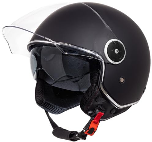 VINZ Tobia Jethelm mit Doppelvisier | Roller Helm mit Sonnenblende | In Gr. XS-XXL | ECE 22.06 Zertifiziert | Motorradhelm mit Visier |Viele Farben Erhältlich - Matt Schwarz