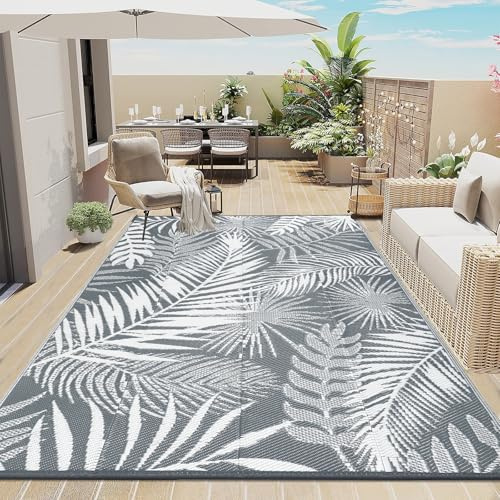 Enyhom Grand Tapis d'extérieur imperméable pour Jardin - 240 x 300 cm - Tapis d'extérieur réversible en Paille en Plastique, Portable, Pliable - Tapis tissé pour Camping-Car, terrasse, Jardin