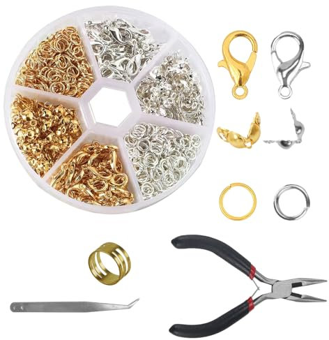 450 Stück Kettenverschluss Set, Gold Silber Karabinerverschluss mit Werkzeug Zange Pinzette Öffner und Schließer für DIY Armband Schmuckherstellung, Armbänder und Halsketten(2 Farben)