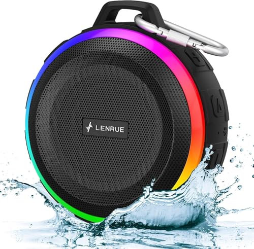 Enceinte Douche Bluetoth 5.3, Enceinte Bluetoth Mini-Portable Étanche IP7 avec Bass Puissantes, 360°Stéréo, Autonomie 10H, LED Lumière, Haut Parleur sans Fil pour Soirées Plage, Randonnées, Voyage