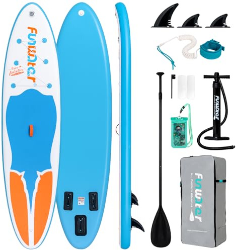 FunWater Tabla De Paddle Inflable con Mochila, Bomba, Bolsa De Teléfono A Prueba De Agua, Remo, Correa De Seguridad, 3 Aletas Adecuado para Todos Los Niveles De Habilidad