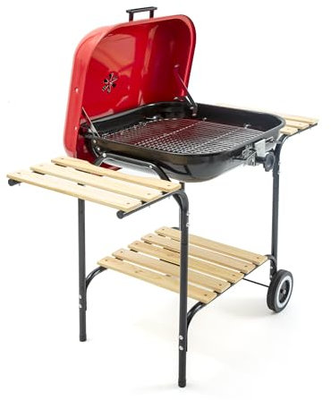 Barbeque a carbone con ruote, griglia regolabile e coperchio BBQ Efesto