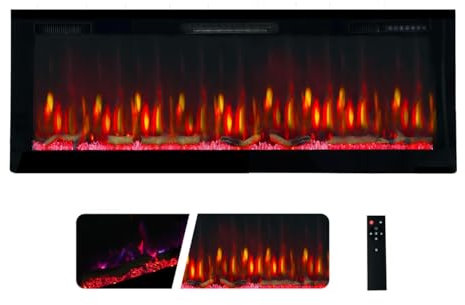 Chimenea Eléctrica Weka Fireplace E42 WiFi - Montaje en Pared y Empotrado - Potencia de 750 W/1500 W, 13 Colores de Fondo, Efectos de Llama Ajustables, Protección contra Sobrecalentamiento (107 cm)