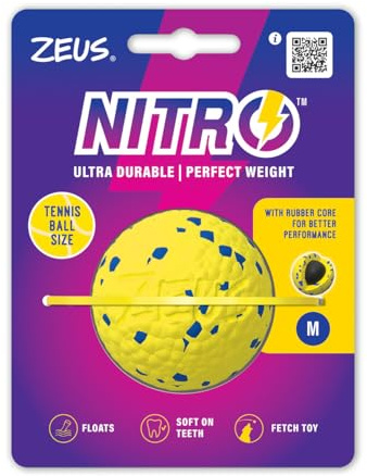 Zeus Pelota Ligera y Resistente con núcleo de Goma para Perros Nitro, M, Diámetro 6,4 cm