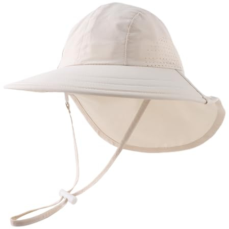 Pesaat Bébé Chapeaux D'été Fille Garçon Enfant Casquette UV Protéger Chapeu de Soleil pour Tout Petit Plage Randonnée Casquette (Beige, 4 à 8 Ans(52-56cm))