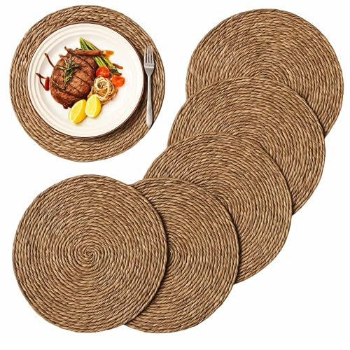 Salvamantel Mimbre Redondo, Mantel Individual, Bajoplatos Redondos, Bajoplatos Mimbre, Apto para el hogar y restaurantes, Resistente al Calor, Diámetro de 40 cm, Pack de 12 Salvamanteles