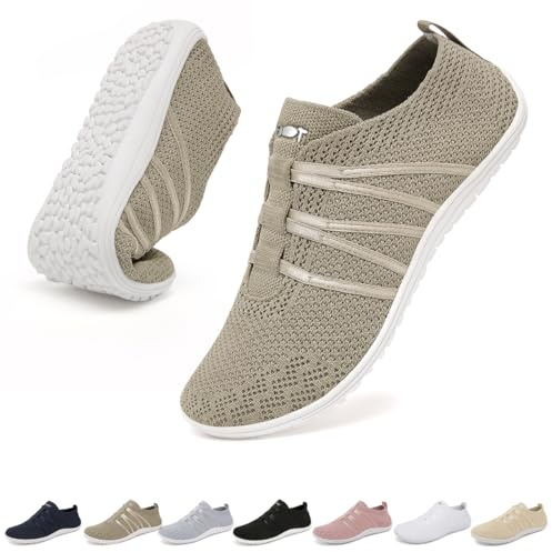 chetoria Chaussures Barefoot Femme Homme Basket sans Lacets Beige 39EU