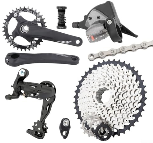Juego de bicicleta de montaña de 10 velocidades, kit de transmisión 32T/34T/36T con casete 46T, bielas huecas para un cambio suave, componentes de aluminio para ciclismo todoterreno (plato 32T)