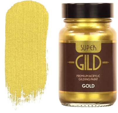 Guild Lane Super GILD Liquid Gold Acrylic Paint - High Pigment Metallic Enamel for Wood, Metal, Ceramics, Glass, Plastic, Canvas & More - Water-Based, Non-Tarnish Finish - 60ml