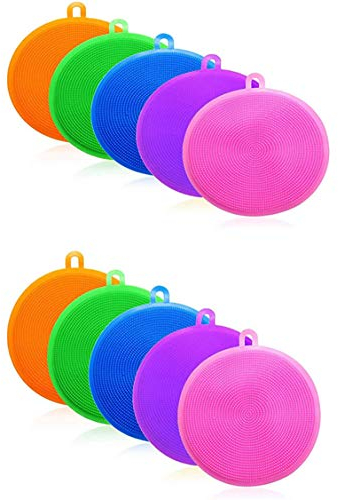 BOBOZHONG Spazzola per stoviglie in Silicone,5 Pezzi Spugne in Silicone da Cucina,Spugna lavapiatti Antibatterica Spazzola per Pulizia Multifunzionale per Lavare Verdura Ciotola di Frutta