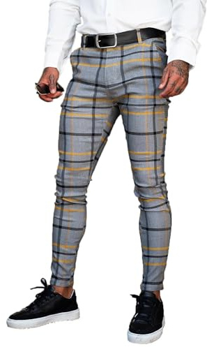 GINGTTO Mens Skinny Trousers Casual Men Chino Pants Smart Vintage Tapered Leg Grey with Pockets 32 Waist