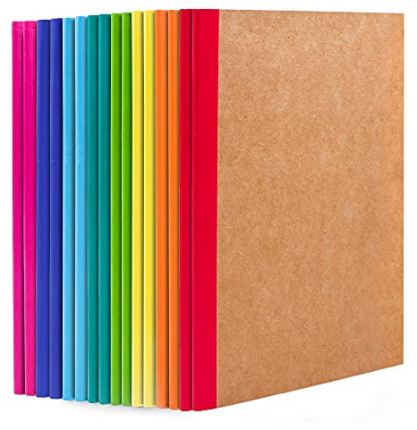 feela Kraft Notizbuch A5 liniert, 16 Notizbücher Set, Notizheft mit Regenbogen Rücken in 8 verschiedenen Farben, 60 Seiten, 21x14cm, Notizblock Set geeignet für Büro & Schule, Kraftpapier, Din A5