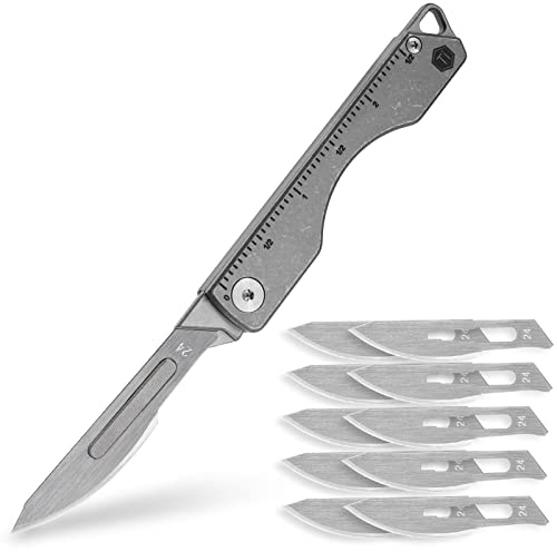 KeyUnity Cuchillo plegable de titanio KK01AR, navaja de bolsillo EDC con hoja intercambiable #24, para caza al aire libre, camping, pesca, senderismo para hombres y mujeres (Regla)