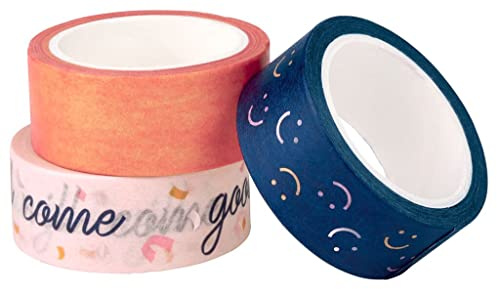 moses. Lot de 3 bandes décoratives Smile Washi Tape avec 3 x 5 m de ruban adhésif pour cadeaux, décorations, cartes postales, lettres, bullet journaling, albums photo et calendriers