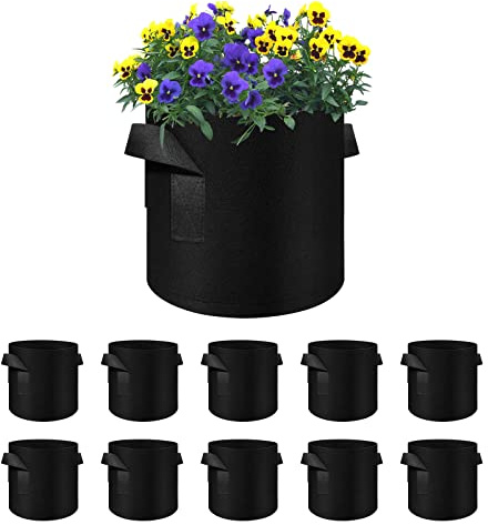 Ohiyoo 10 Pack 10 Gallon Plant Grow Bags for Vegetables, Breathable Nonwoven Fabric Pot Growing Bag Planter, Fabric Plant Pots Plant Bags for Potato Tomato Strawberry Vegetable Outdoor (10 Gal)