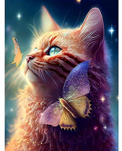 MXJSUA DIY 5D Diamond Painting Kit para Adultos, Gato Diamond Painting Kit Completo, Kits de Pintura de Diamantes 5D Gato Animales, Besos para el gato 30x40cm para Decoración