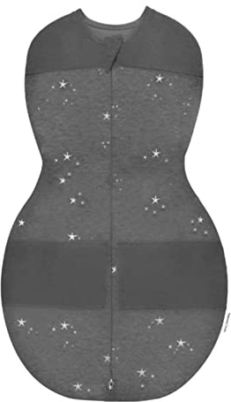 happiest baby Envoltura Rápida Sleepea - Elaborado 100% con Algodón Orgánico - Ideal para Unas Caderas Sanas y en Crecimiento (Carbón con Estrellas, Talla M)