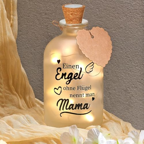 BBTO Luz de Botella de Vidrio LED para Mamá del Día de Madre Jarra Iluminada de Mensaje de Amor de Einen Engel Ohne Flügel Nennt Man Mama Regalo Significativo con Etiqueta, Cuerda, Cadena de Luz