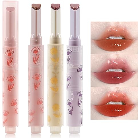 Erinde Pintalabios de gelatina de 3 colores, bálsamo de esmalte de uñas, forma de corazón, brillo de labios, hidratación de larga duración, alta pigmentación, maquillaje de labios plumping 01# 02# 03#