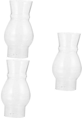 Garneck 3Pcs Clear Glass Chimney for Oil Lamp Replacement Kerosene Lamp Shade Windproof Transparent Lampshade Accessory