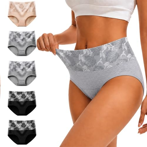 Anntry Mutandine da Donna a Vita Alta Slip da Donna in Cotone Biancheria Intima Mutandine morbide e Traspiranti a Copertura Totale Confezione da 5