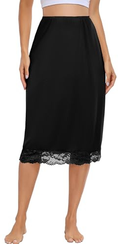 Sopesil Women's Half Slips Modal Petticoat Anti-Slips Ladies Underskirt Long Lace Waist Slip Short Ladies Underskirt Soft, Black, L