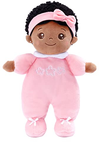 OUOZZZ Black Baby Doll for Girls 10 – My First Soft Rag Doll – Safe Rattle Ragdoll – Birthday for Girls