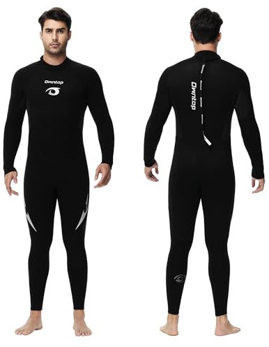Owntop 5mm Neoprenanzüge für Männer Frauen - Rückenreißverschluss Neopren Tauchanzug, Erwachsene Ganzkörper-Nassanzüge, Thermischer Flexibler Tauchhaut Kaltwasser Tauchen Surfen, Herren Schwarz L