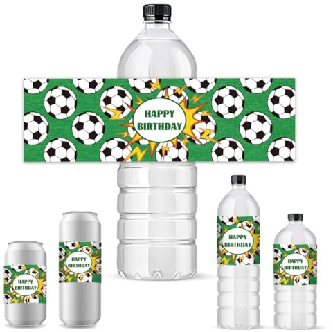 PH PandaHall 30 pz Etichette per Bottiglie D'Acqua Calcio Buon Compleanno Involucri per Bottiglie D'Acqua Adesivi Autoadesivi Impermeabili per Bomboniere Da Calcio Decorazioni per Feste di Compleanno