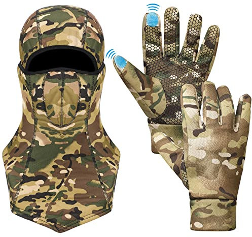 Hestya Camo Hunting Gloves for Men Full Face Cover Hunting Mitten Balaclava Anti Slip Full Finger Fingerless Mitten Wind Resistant