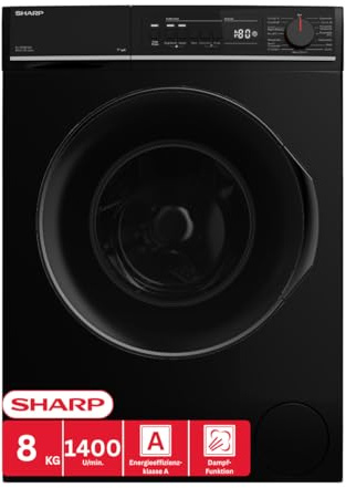 SHARP ES-PRO814BA-DE Waschmaschine (8 kg, EEK A, 1400 U/min.), (WiFi, Inverter Motor, Dampf, AquaStop), Schwarz