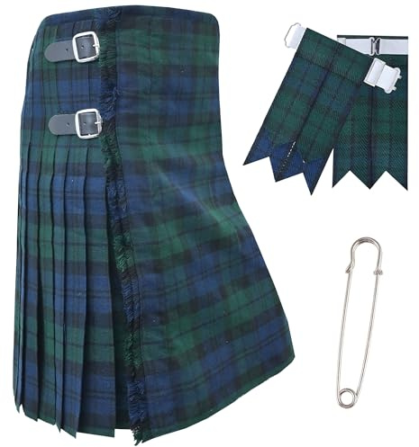 Kilts for Men – Traditional Scottish Tartan 5 Yards 16oz Premium Acrylic Wool, Handmade tartan kilts with 3 Leather Strap - Include Kilt Flashes and Kilt Pin