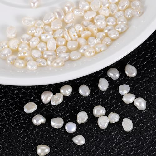 QUARKZMAN 100pcs Cuentas Perla Agua Dulce 4-5mm Irregulares Piedras Sueltas Perlas Agujero Lateral 0.8mm Para Cordón Cuero Fabricación Joyería Manualidades DIY Ceses Blanco
