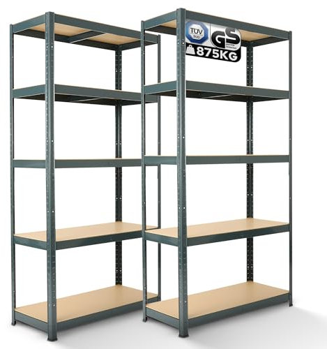 AREBOS Étagère pour Charges Lourdes, Lot de 2 | 180x90x30cm | 875kg de capacité de Charge | 0,63 mm | 5 Panneaux MDF | Anthracite