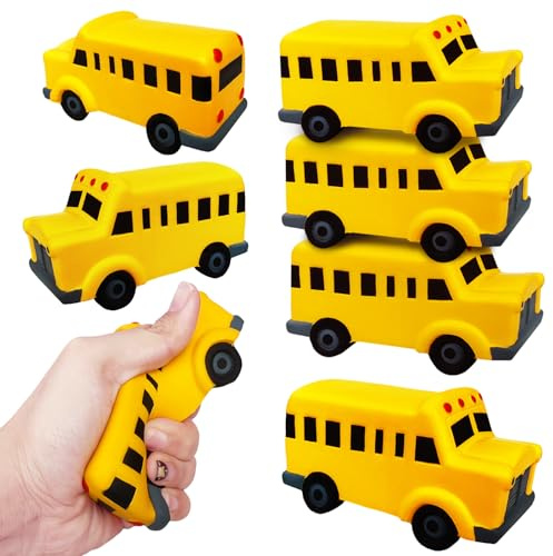 6 Pack School Bus Stress Ball Toy,Funny Stress Anxiety Relief Foam Squeeze Balls Yellow School Bus,Back to School Supplies Gift Classrooms Prize School Rewards Party Favor