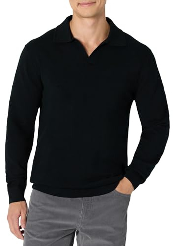 Amazon Essentials Jersey Tipo Polo de Punto y Manga Larga con Corte Estándar Hombre, Negro, M