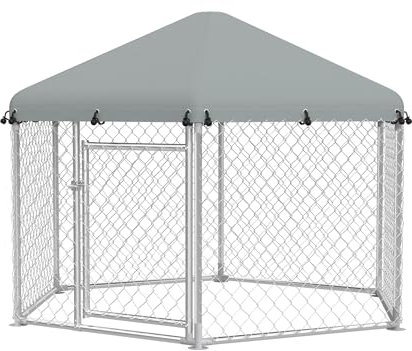 FIVMEN Outdoor Hundezwinger 210x185x150 cm Groß Hundekäfig Hundehütte Hundehaus Verzinkter Stahl mit Sonnenschutz Dach und Abschließbarer Tür Hundezaun Hundeauslauf Draußen