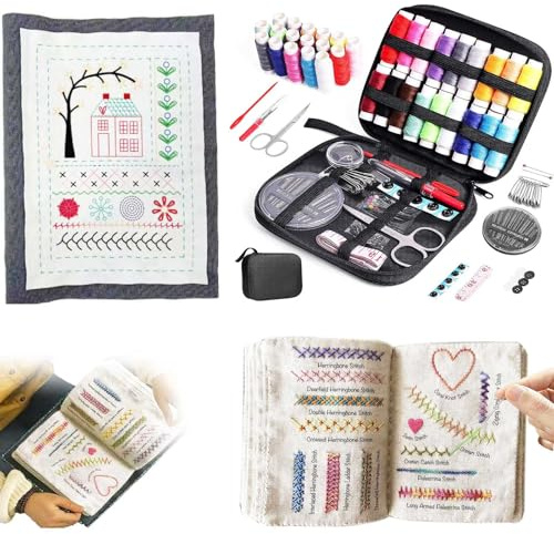 SansRealmL Livre de Points de Broderie, Kit pour Débutants, Portable avec Instructions Étape par Étape, Inclut Modèles & Outils de Couture, Idéal Adultes & Amateurs Créer